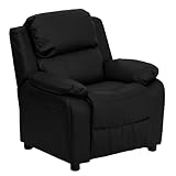 Flash Furniture - Sillón reclinable acolchado de lujo contemporáneo de cuero negro para niños con brazos de almacenamiento