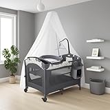 MURAMASA Cuna para Bebe con Mosquitero Corral y 2 Ruedas Cuna Colecho para Bebe 4 en 1 con Correa De Fijación De Viaje Moises Plegable 6-36 Meses Edad -Niña/Niño