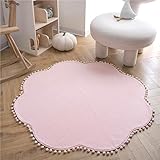 STARUIA - Alfombra de princesa rosa para recámara de niñas, 4 pies, alfombra de flores esponjosas para niños con flecos de pompones para tienda de campaña de princesa, alfombra lavable para cuarto de