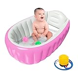 Raganet, Tina Inflable para Bebé con Bomba de inflado Incluida, Bañera Plegable de Cloruro de polivinilo (PVC), Antideslizante, Alberca de 85cm Largo X 45cm Ancho X 32cm Alto (Rosa)