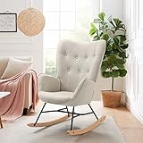 GOMYHOME Mecedora Sillón Moderno Cómodo Sillón Reclinable Terciopelo Sofa Individual Silla Decorativa para Sala de Estar, Dormitorio, Salón, Beige