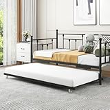 HOMERECOMMEND - Sofá cama individual con soporte rodar y listones de acero, cama rodar que ahorra espacio y muebles multifuncionales para sala de estar y habitación de invitados, color negro