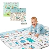 Bluelander Tapete para Bebe, Tapete de Juegos para Niños, Diseño Plegable, Tamaño de 2 m x 1.5 m x 1 cm, Espuma XPE Suave y Resistente, Hipoalergénico, Fácil Transporte (Ciudad y Animales)
